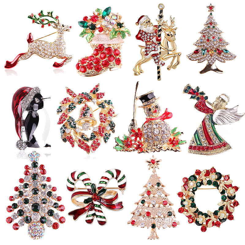 Vintage Collectible Pins - Винтажная коллекция рождественских брошей со стразами: