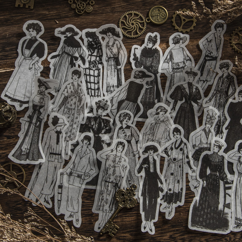 Vintage Things Collection - 1 упаковка/100 шт. винтажных черно-белых наклеек
